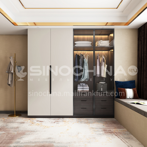 melamine with particle board open tempered glass door wardrobe-GW-262